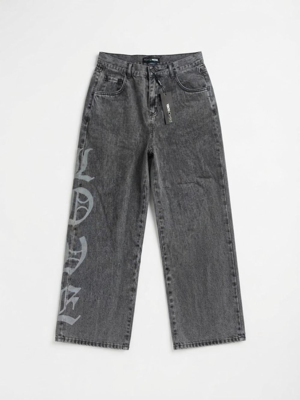 Fashion Nova Women's Gray Boyfriend Wide-Leg Jeans with Side Print